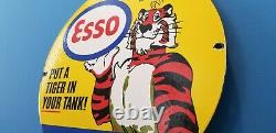 Vintage Esso Gasoline Porcelain Gas Tiger Tank Service Station Pump Sign