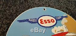 Vintage Esso Gasoline Porcelain Old Gas Oil Airplane Service Station Pump Sign