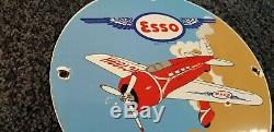 Vintage Esso Gasoline Porcelain Old Gas Oil Airplane Service Station Pump Sign