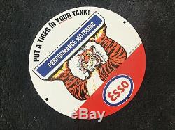 Vintage Esso Gasoline Porcelain Sign Gas Oil Service Station Pump Plate Rare