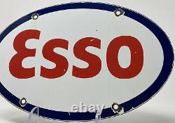 Vintage Esso Gasoline Porcelain Sign Gas Staion Pump Plate Service Station Oil