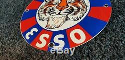 Vintage Esso Gasoline Porcelain Tiger Auto Gas Service Station Pump Plate Sign