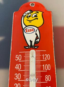 Vintage Esso Motor Oil Porcelain Thermometer Service Station Gas Pump Plate