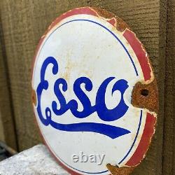 Vintage Esso Porcelain Metal Sign Oil Gas Station 6 Advertising Service Garage
