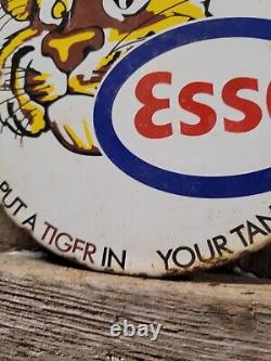 Vintage Esso Porcelain Sign Gas Station Oil Service Tiger 6 Pump Plate Lube USA