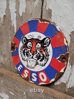 Vintage Esso Porcelain Sign Gas Station Oil Service Tiger In Your Tank 6 Pump