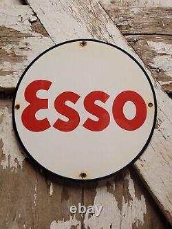 Vintage Esso Porcelain Sign Oil Gas Station Service Pump Plate Lube Automobile