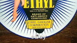 Vintage Ethyl Gasoline Porcelain Sign Gas Oil Service Station Pump Plate Rare