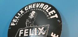Vintage Felix Cat Chevrolet Porcelain Bow-tie Gas Trucks Service Station Sign