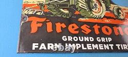 Vintage Firestone Tires Porcelain Gas Farm Implements Service Station Pump Sign