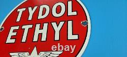 Vintage Flying A Gasoline Porcelain Gas Tydol Service Station Pump Plate Sign