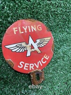 Vintage Flying A Porcelain Sign License Plate Topper Gas Station Oil Service