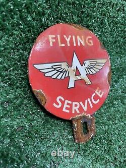 Vintage Flying A Porcelain Sign License Plate Topper Gas Station Oil Service