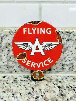 Vintage Flying A Porcelain Sign Tag Topper 5 Gas Filling Station Oil Service