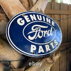 Vintage Ford Auto Porcelain Metal Sign USA Gas Oil Service Station Mechanic Blue
