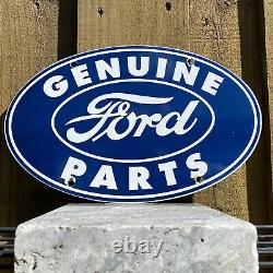Vintage Ford Auto Porcelain Metal Sign USA Gas Oil Service Station Mechanic Blue