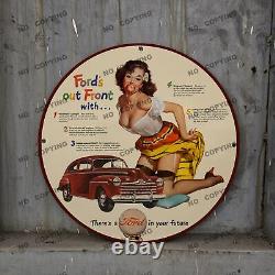Vintage Ford In Your Future Out Fount Porcelain Sign Gas Service Station 8'