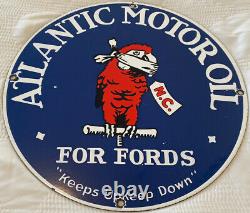 Vintage Ford Motors Porcelain Sign Gas Station Pump Service Atlantic Oil Dealer