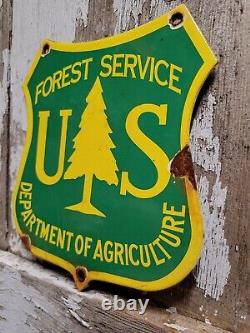 Vintage Forest Service Porcelain Sign Dept Agriculture Natl Park Gas Station Oil