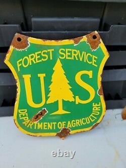 Vintage Forest Service Porcelain Sign Dept Agriculture Natl Park Gas Station Oil