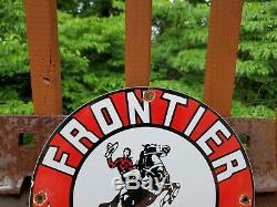 Vintage Frontier Gas Porcelain Sign Oil Service Station Gasoline Rare Pump Plate