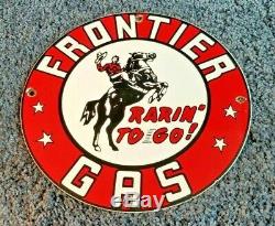 Vintage Frontier Gasoline Porcelain Sign Gas Metal Service Station Pump Plate Ad