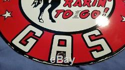 Vintage Frontier Gasoline Porcelain Sign Gas Metal Service Station Pump Plate Ad