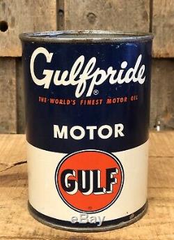 Vintage GULF GULFPRIDE Motor Oil 1 Qt Gas Service Station Tin Can Sign