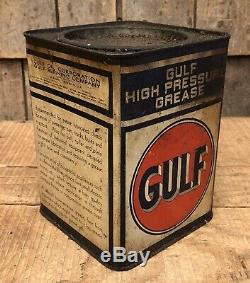 Vintage GULF gas Service Station HIGH PRESSURE GREASE 5 Lb Metal Can
