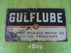 Vintage GULFLUBE SIGN 21x12 Gulf Gas Oil Advertising Service Station Garage