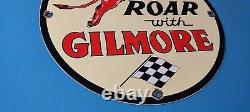 Vintage Gilmore Gasoline Porcelain Gas Service Station Pump Plate Ad Sign