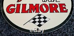 Vintage Gilmore Gasoline Porcelain Metal Gas Service Station Pump Plate Ad Sign