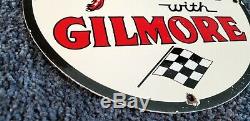 Vintage Gilmore Gasoline Porcelain Metal Gas Service Station Pump Plate Ad Sign