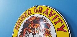 Vintage Gilmore Porcelain Lion Gravity Monarch Gas Oil Service Station Pump Sign