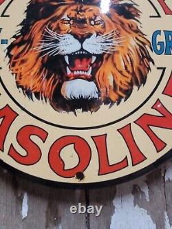 Vintage Gilmore Porcelain Sign Oil Blu-green Gas Station Service Pump Plate Lion
