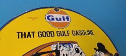 Vintage Good Gulf Gasoline Porcelain Gas Walt Disney Service Station Pump Sign