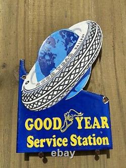 Vintage Good Year Porcelain Sign Gas Oil Old Service Station Auto Part Dealer