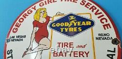 Vintage Goodyear Tires Porcelain Gas Curvy Gal Girl Service Station Pump Sign