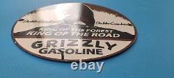 Vintage Grizzly Gasoline Porcelain Service Station Gas Motor Oil Pump Plate Sign