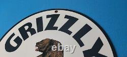 Vintage Grizzly Gasoline Porcelain Service Station Gas Pump Plate Sign