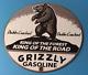 Vintage Grizzly Porcelain Gasoline Service Station Automotive Gas Pump Sign