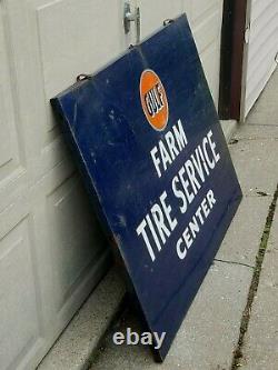 Vintage Gulf Farm Tire Service Center Oil Gas Station Advertising Porcelain Sign