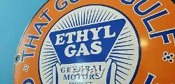Vintage Gulf Gasoline Porcelain Ethyl Gas Service Station General Motors Sign