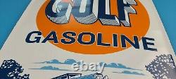 Vintage Gulf Gasoline Porcelain Gas 16 Service Station Pump Plate Large Sign