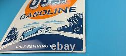 Vintage Gulf Gasoline Porcelain Gas 16 Service Station Pump Plate Large Sign