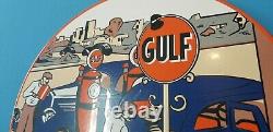 Vintage Gulf Gasoline Porcelain Gas & Oil Service Station Pump Plate Sign