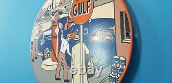 Vintage Gulf Gasoline Porcelain Gas & Oil Service Station Pump Plate Sign