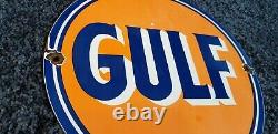 Vintage Gulf Gasoline Porcelain Gas Service Station Pump Plate Ad Sign