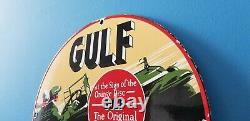 Vintage Gulf Gasoline Porcelain Gas Service Station Pump Plate Motor Oil Sign