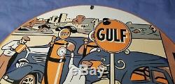 Vintage Gulf Gasoline Porcelain Sign Gas Metal Service Station Pump Plate Ad